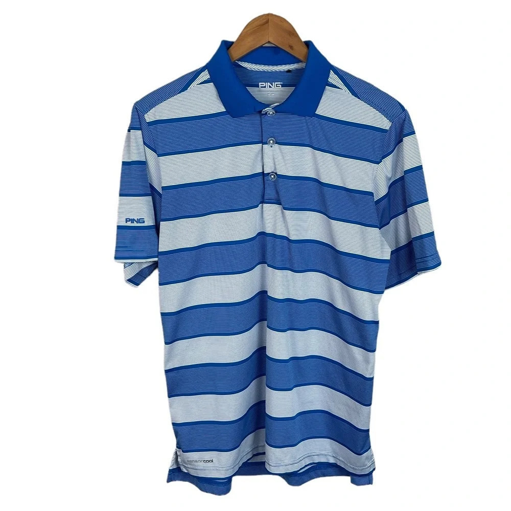 PO544 Mens PING Golf Brand Sensor Cool Performance Striped Polo Shirt M